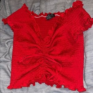 Rue21 Red Ruched Ruffled Blouse